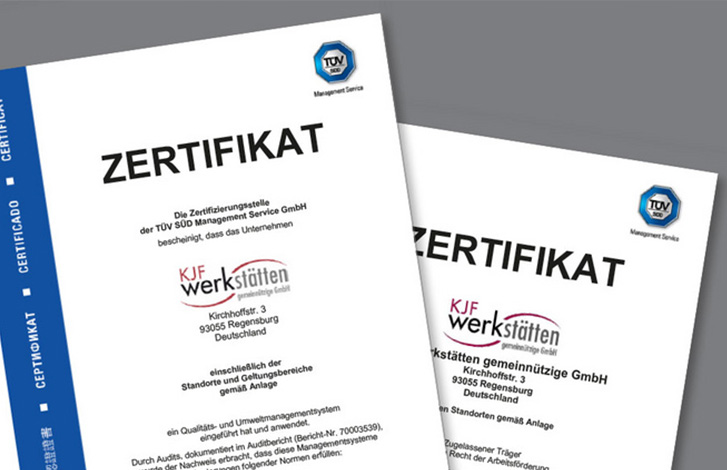 Abbildung der Zertifikate für Qualitätsmanagement und Umweltmanagement